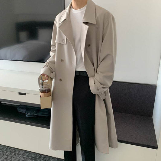Buycenter Men's Double-Breasted Trench Coat - Stylish Korean Design - Buy Center