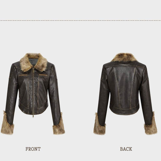 Women's Retro Fur Collar Jacket - Cozy Slim Fit for Winter 2025 - Buy Center