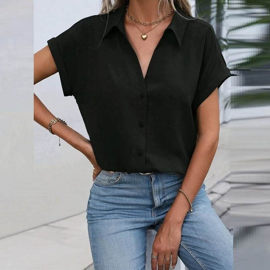 Buycenter Women's Solid Color Short Sleeve Shirt - Urban Style & Loose Fit - Buy Center