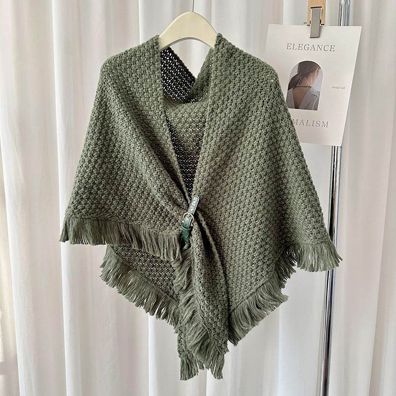 Monochrome Tassel Cape & Shawl - Stylish Warm Neck Protector for Women - Buy Center
