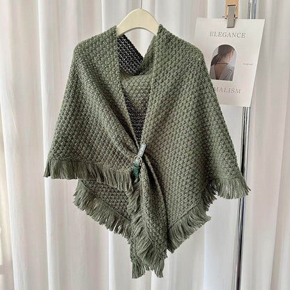 Monochrome Tassel Cape & Shawl - Stylish Warm Neck Protector for Women - Buy Center