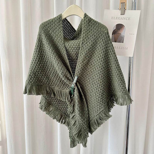 Monochrome Tassel Cape & Shawl - Stylish Warm Neck Protector for Women - Buy Center