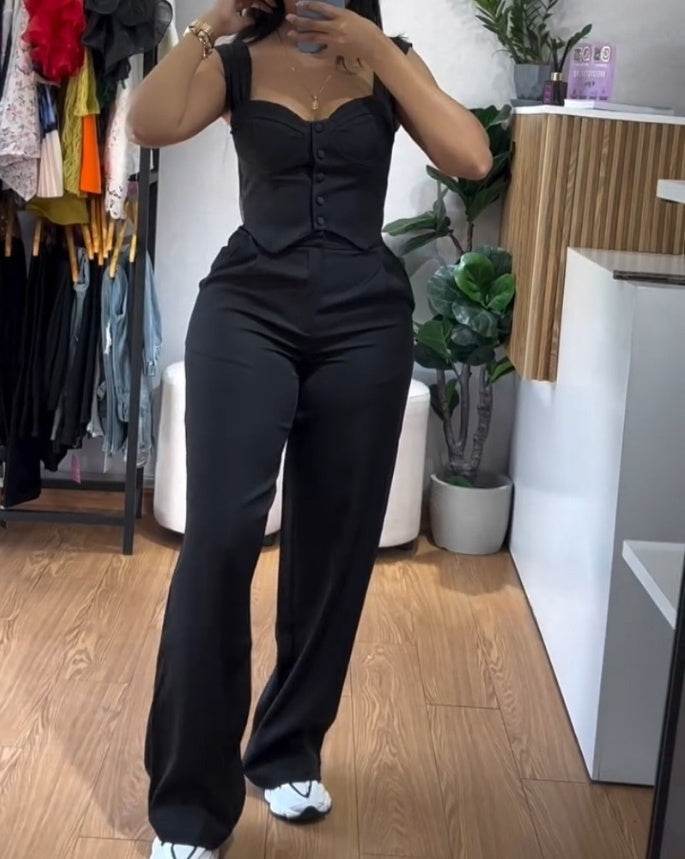 Buycenter Apricot High Waist Vest & Wide Leg Trousers - Urban Chic Suit - Buy Center