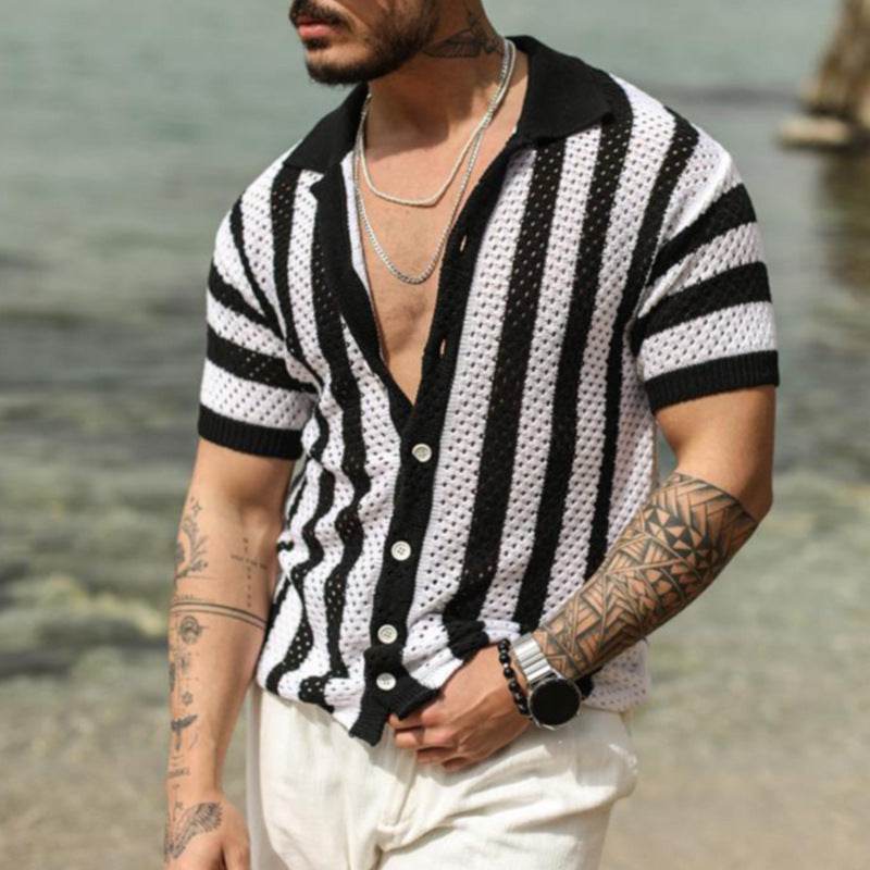 Men's Casual Loose Striped Polo Shirt - Ice Silk, Summer Comfort - Buy Center