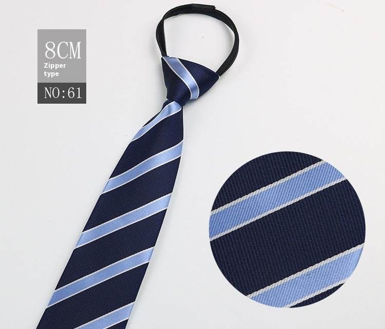 Black Striped Blue Business Tie - Lazy Zip Closure for Easy Wear - Buy Center