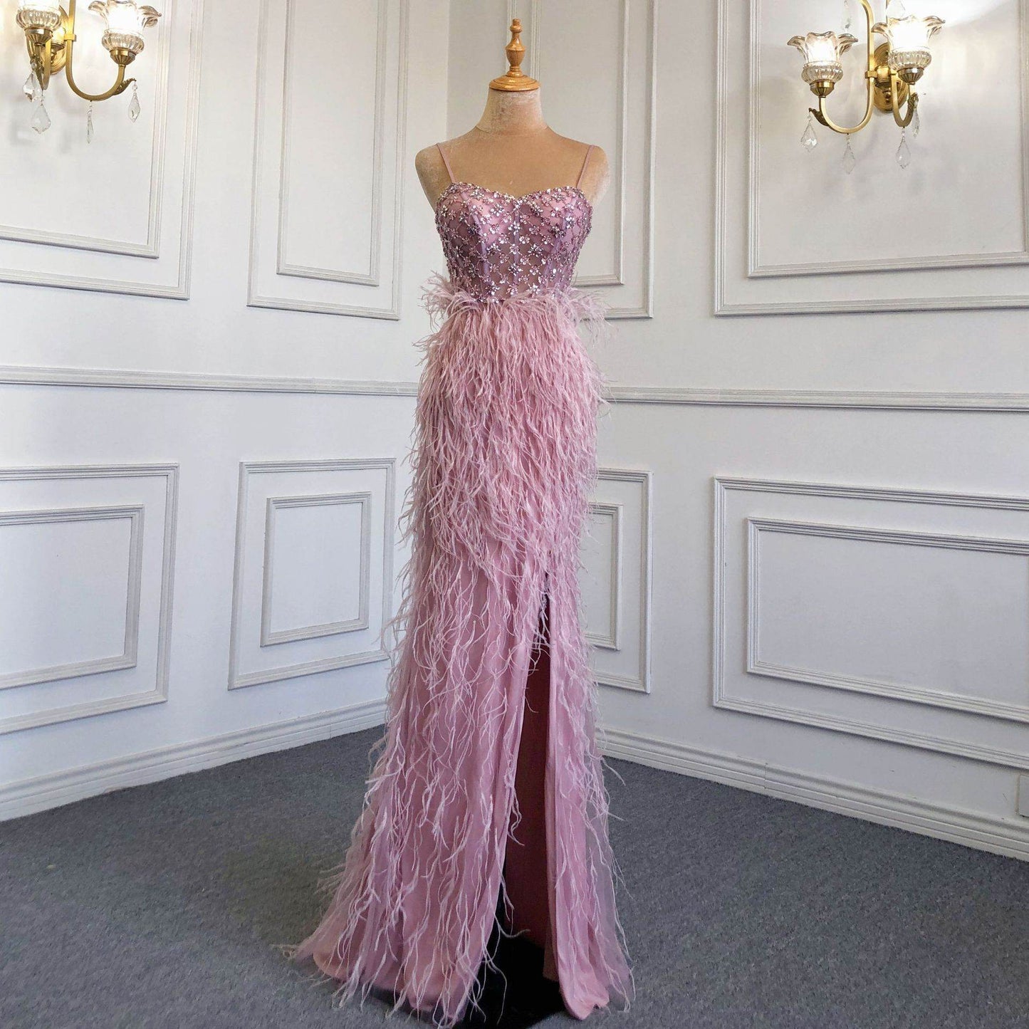 Feather Slim-Fit Evening Dress - Elegant Formal Wear for Parties & Banquets - Buy Center
