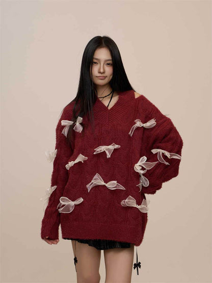 Buycenter Red Bow Design Sweater - Stylish Pullover for Every Occasion - Buy Center