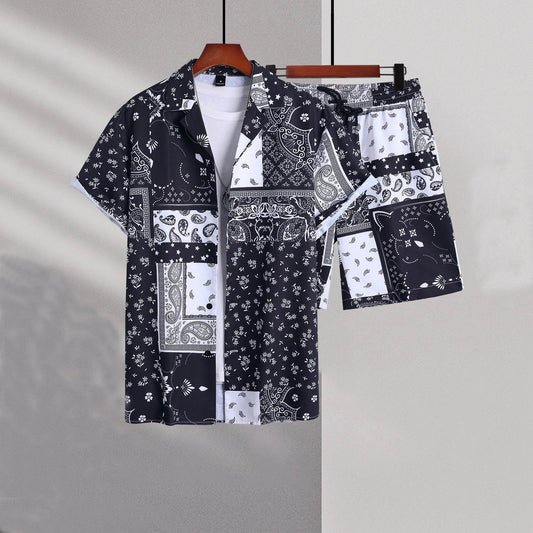 Buycenter Casual Shorts Cardigan Set for Men - Geometric Cotton Blend - Buy Center