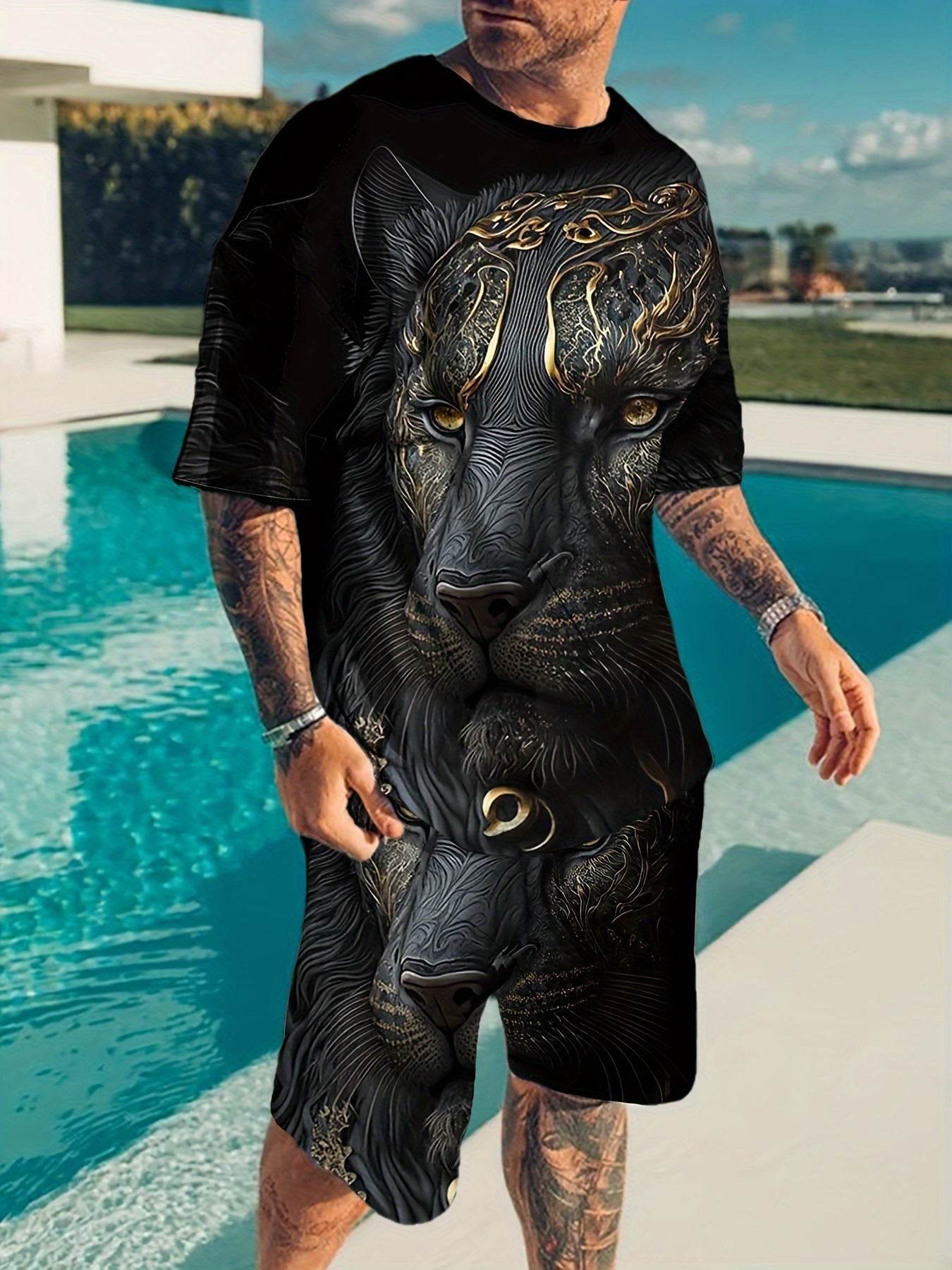 Stylish Men's Leopard Print 3D Summer Suit - Comfortable Polyester Leisurewear - Buy Center