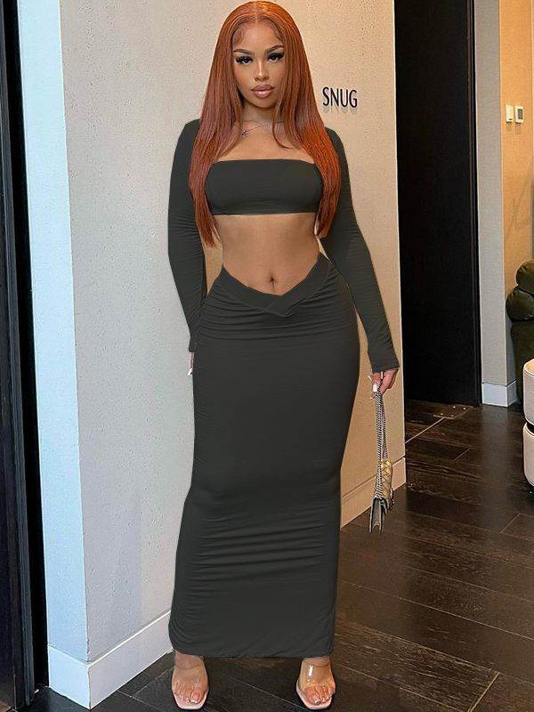 Buycenter Wrapped Chest Jumpsuit - Long Sleeve Navel Skirt for Women - Buy Center