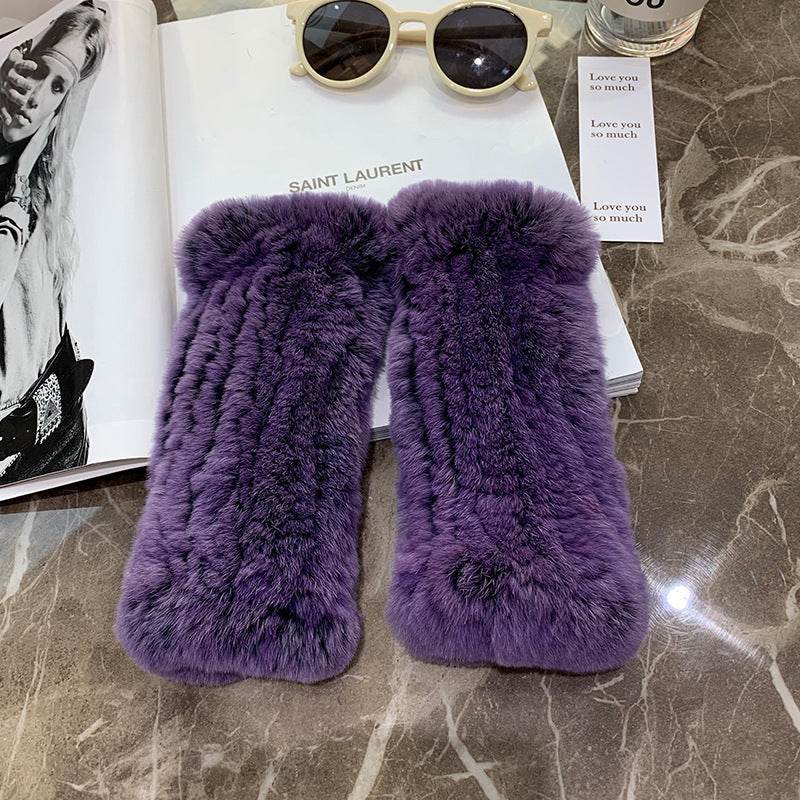 Sweet Warm Rex Rabbit Fur Gloves - Cozy Half Finger Design for Winter - Buy Center