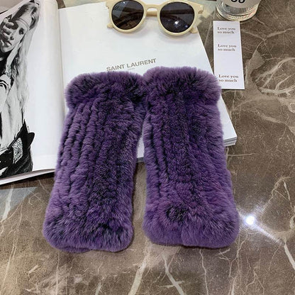 Sweet Warm Rex Rabbit Fur Gloves - Cozy Half Finger Design for Winter - Buy Center