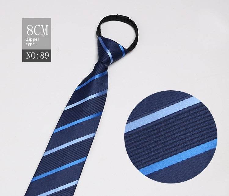 Black Striped Blue Business Tie - Lazy Zip Closure for Easy Wear - Buy Center