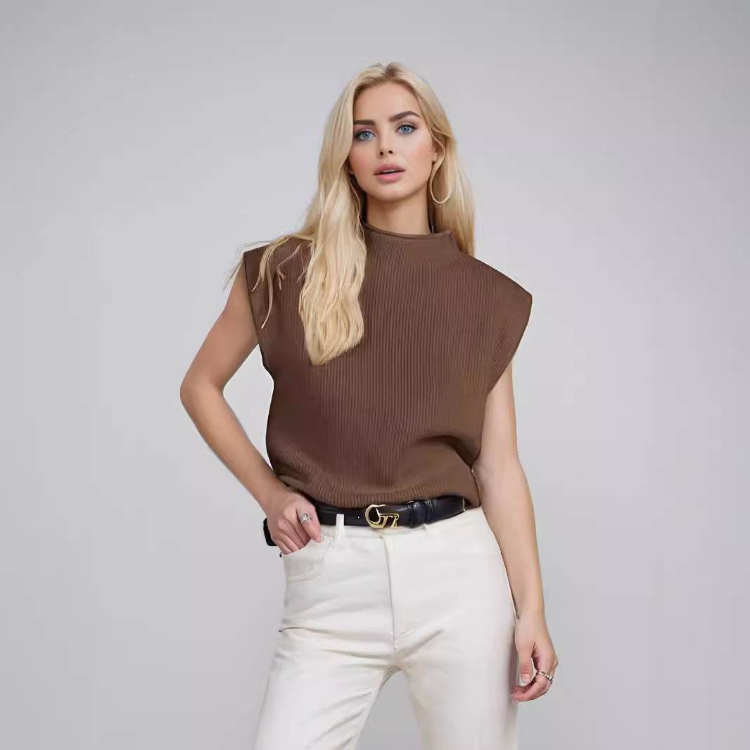 European American Turtleneck Vest Sweater - Sleeveless Casual Chic Look - Buy Center