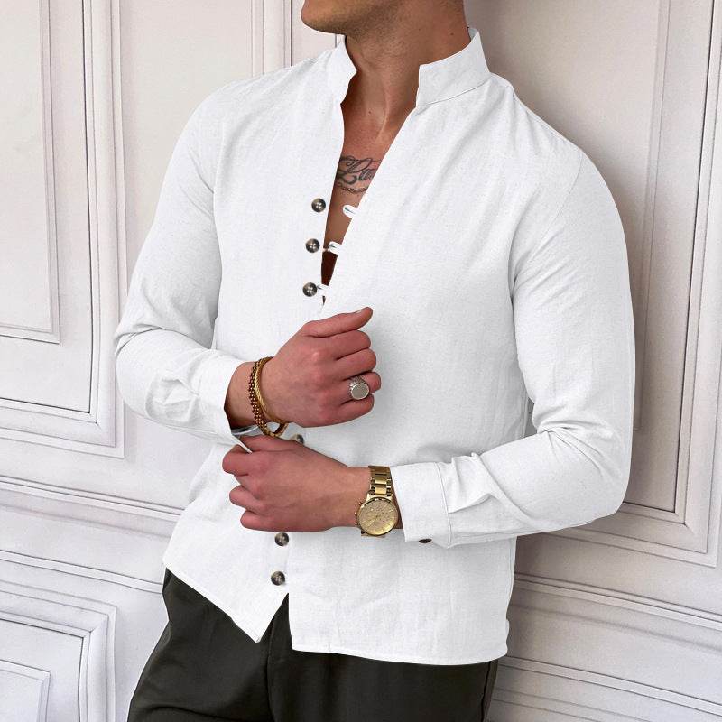 Buycenter Men's Casual Loose Linen Shirt - Ethnic Style, Long Sleeve - Buy Center