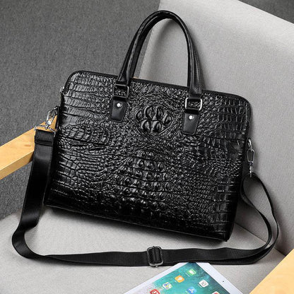 Stylish Men's Crocodile Pattern Briefcase - Genuine Leather Luxury Bag - Buy Center