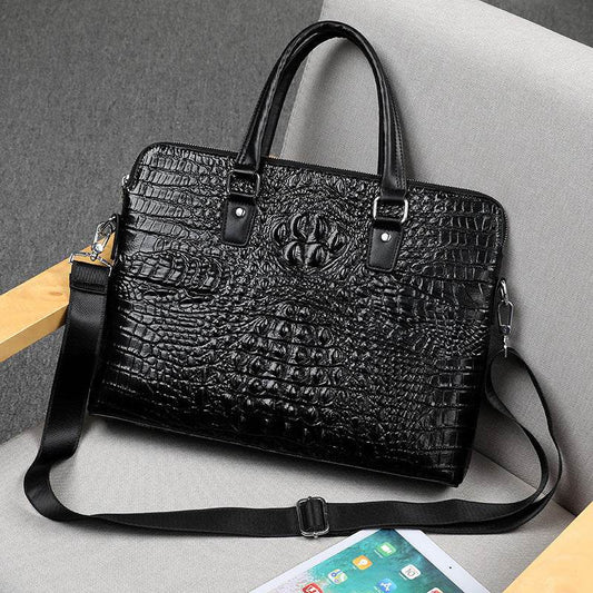 Stylish Men's Crocodile Pattern Briefcase - Genuine Leather Luxury Bag - Buy Center