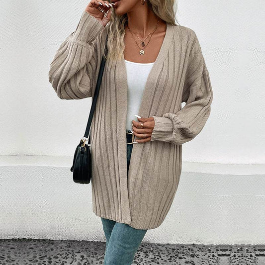 Buycenter Women's Long-Sleeve Cardigan Sweater - Thin Knit Khaki Style - Buy Center