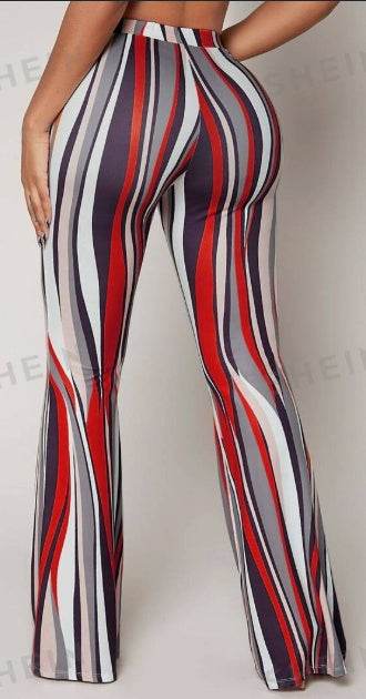 Striped High Waist Flared Leg Pants - Stylish & Comfortable Women's Wear - Buy Center