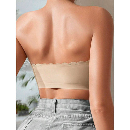 Front Buckle Seamless Tube Top - Wavy Edge Design in Skin Color - Buy Center