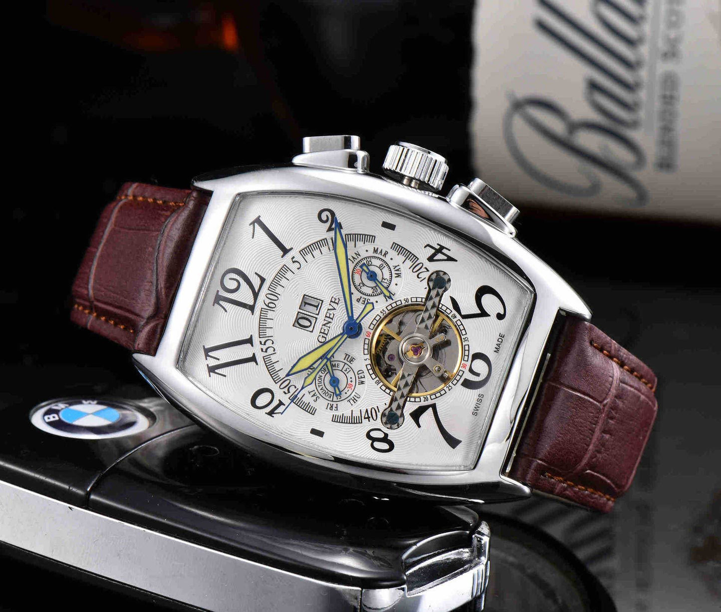 Buy Center Men's Mechanical Business Watch - Wooden Barrel, Sapphire Crystal - Buy Center