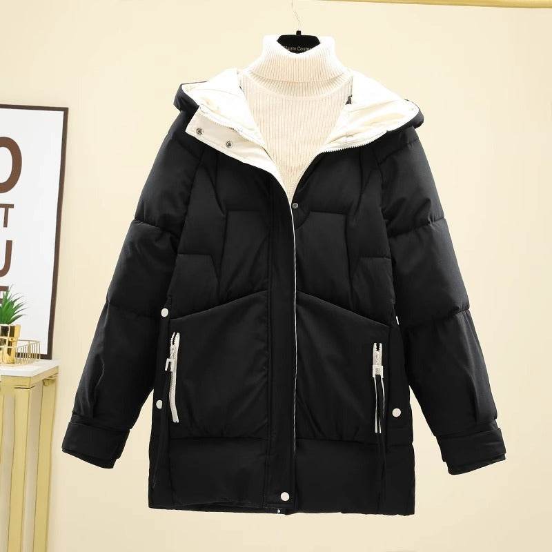 Women's Mid-Length Pea Green Padded Jacket - Loose Fit & Stylish - Buy Center