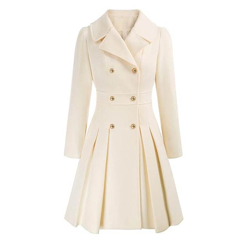 Women's A-Line Pea Coat - Double Breasted Windbreaker with Pockets - Buy Center