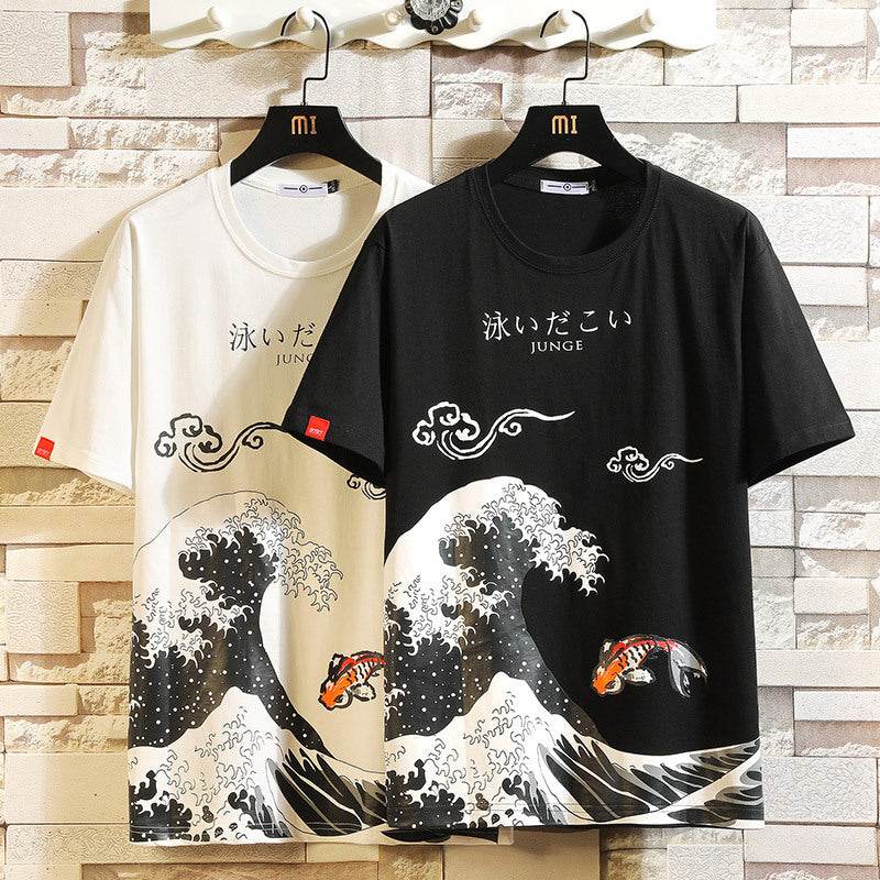 Buycenter Men's Short Sleeve Geometric Cotton T-Shirt - Loose Fit Top - Buy Center