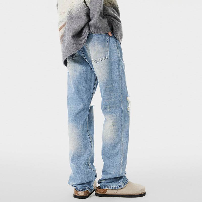 Buycenter Summer Ripped Wide-Leg Pants - Casual Straight Fit for Men - Buy Center