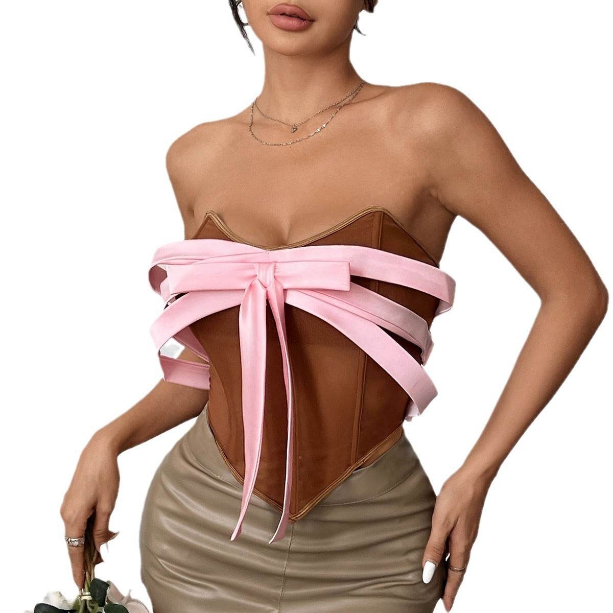Bow Tube Top Backless Vest - Trendy Fishbone Camisole for Summer 2025 - Buy Center