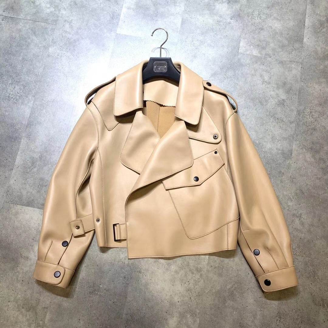 Women's Genuine Leather Sheepskin Jacket - Chic Loose-Fit Short Coat - Buy Center