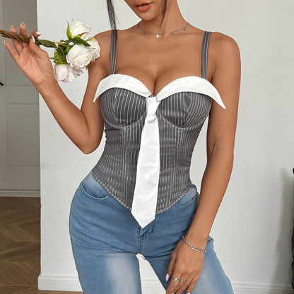 Chic Women's Slim Fit Tie Stitching Camisole - Trendy Fishbone Design - Buy Center