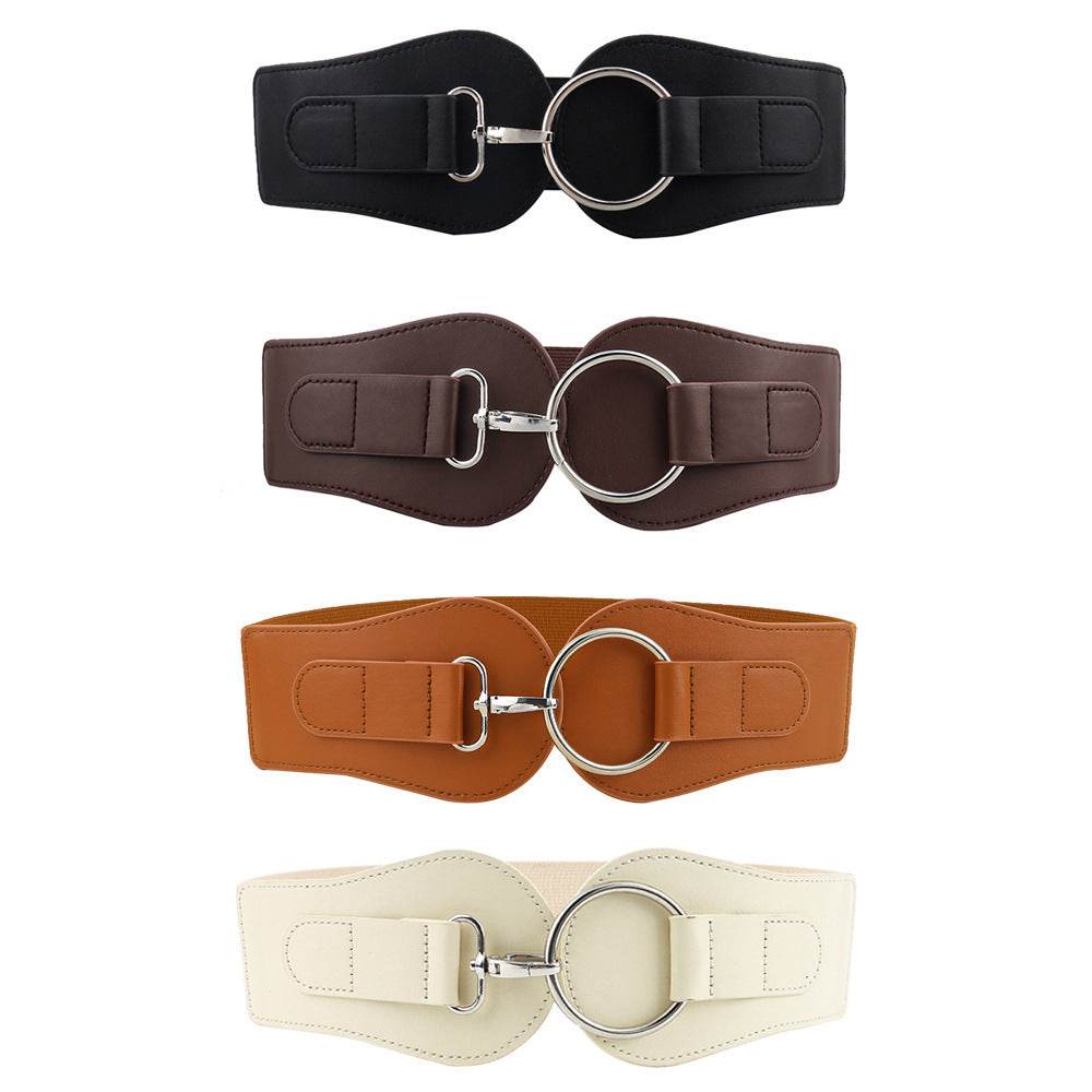 Women's PU Leather Wide Belt - Chic Design with Gold Buckle for 2025 - Buy Center