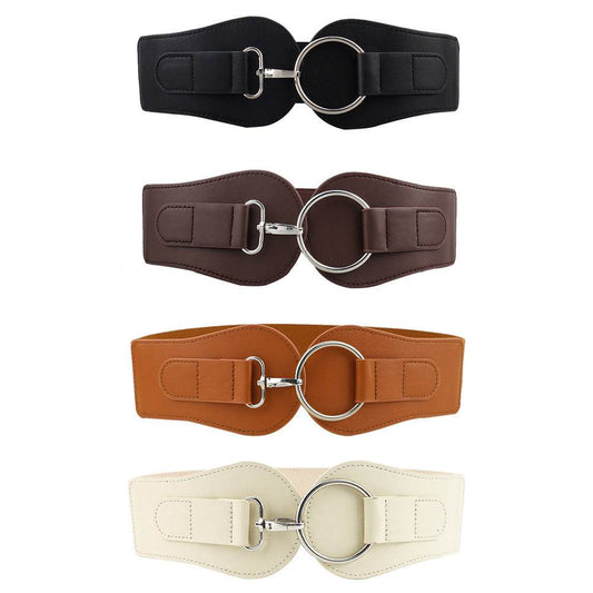 Women's PU Leather Wide Belt - Chic Design with Gold Buckle for 2025 - Buy Center