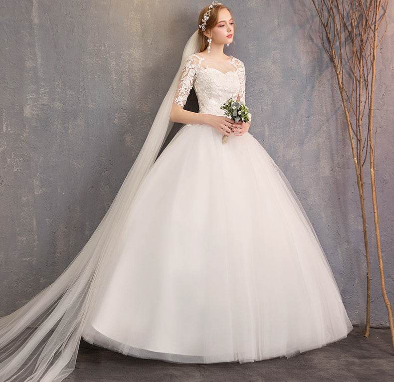 Slim Plus Size Wedding Dress - Mid-Sleeve Organza Puff Skirt Style - Buy Center