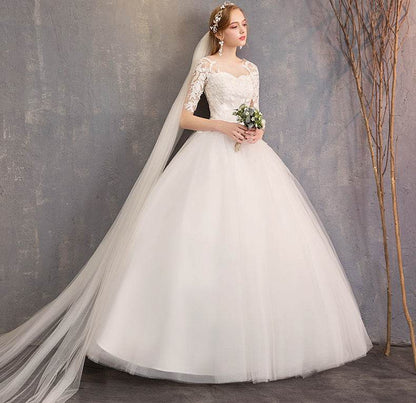 Slim Plus Size Wedding Dress - Mid-Sleeve Organza Puff Skirt Style - Buy Center