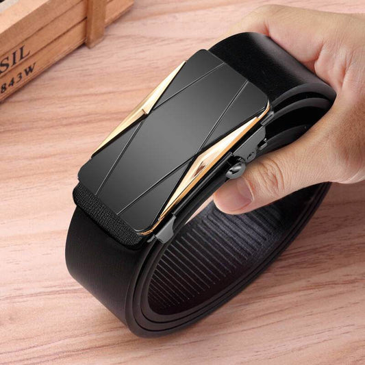 Men's Genuine Leather Automatic Buckle Belt - Trendy Cowhide Design 2025 - Buy Center