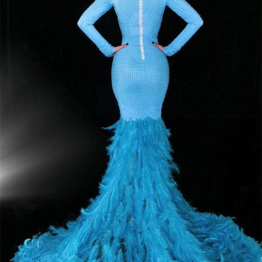 Buycenter Elegant Feather Trailing Dress - Elegant Evening Wear - Buy Center