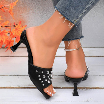 Plus Size Rivet Open Toe Stilettos - Trendy Women's Slippers 2025 - Buy Center