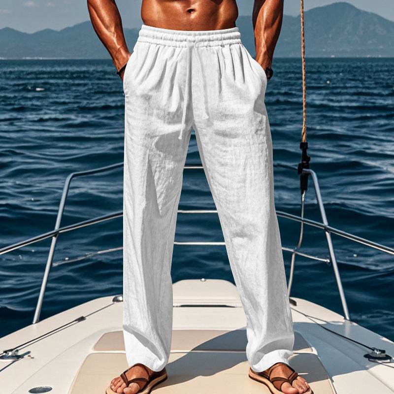 Breathable Cotton Linen Sports Trousers - Loose Fit, Mid Waist Comfort - Buy Center