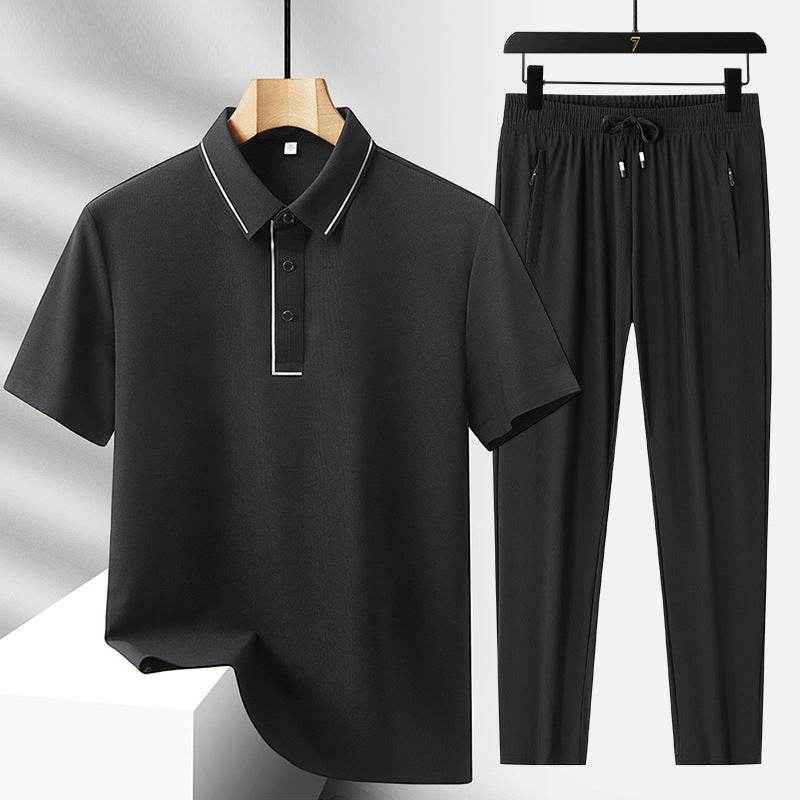 Men's Light Luxury Ice Silk Polo Shirt & Trousers Leisure Suit 2025