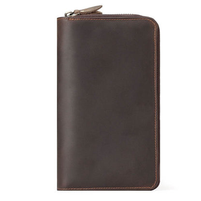 Vintage Cowhide Leather Wallet - Zipper & Multiple Card Slots for Men - Buy Center