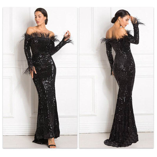Elegant Off-the-Shoulder Fishtail Dress - Perfect for Formal Events - Buy Center