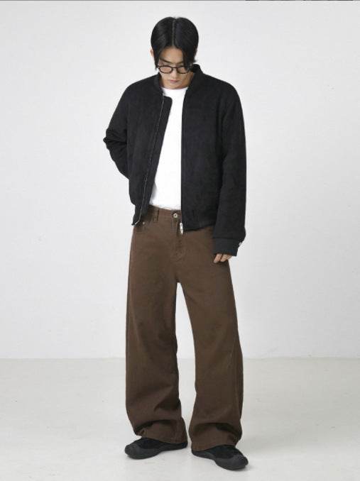 Retro Brown Washed Cotton Harem Pants - Stylish Straight-Leg for Leisure - Buy Center