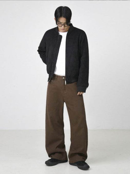 Retro Brown Washed Cotton Harem Pants - Stylish Straight-Leg for Leisure - Buy Center