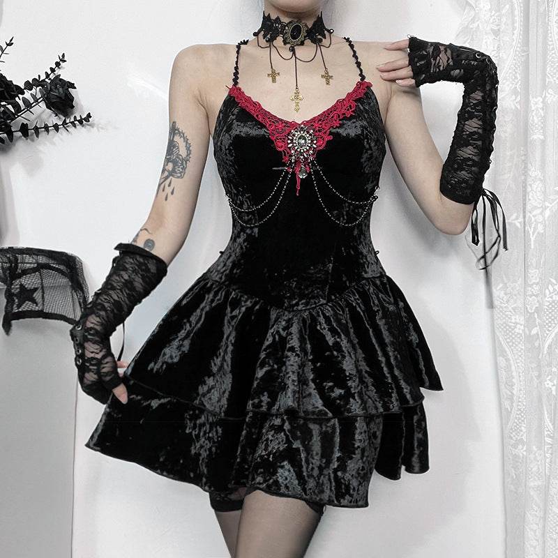 Elegant Velvet Spaghetti Strap Dress for Women - Slim Fit in Black - Buy Center