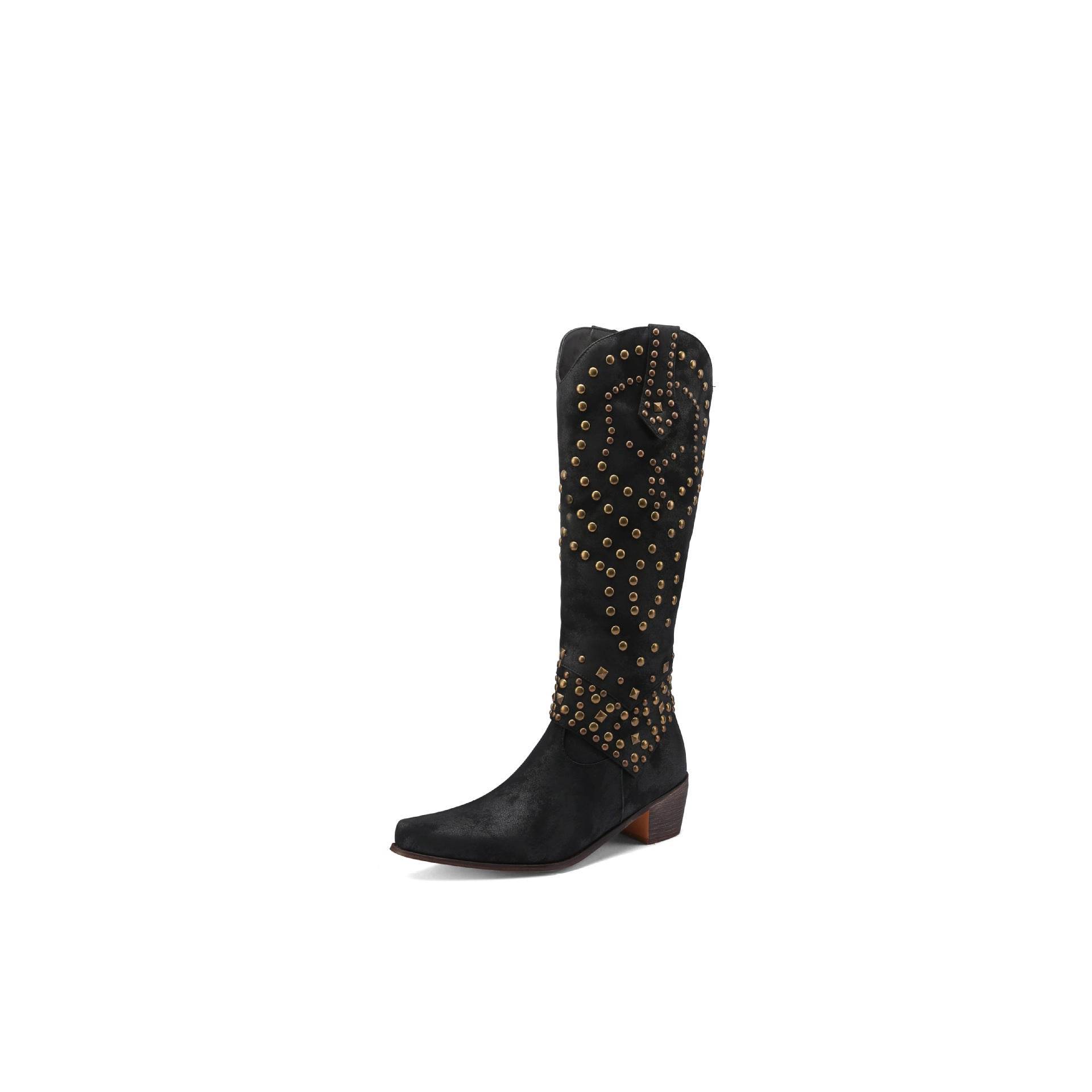 Buycenter Women's High Boots - Autumn & Winter Rivet Thick Heel Design - Buy Center
