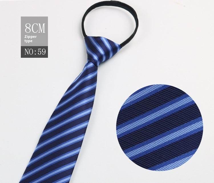 Black Striped Blue Business Tie - Lazy Zip Closure for Easy Wear - Buy Center