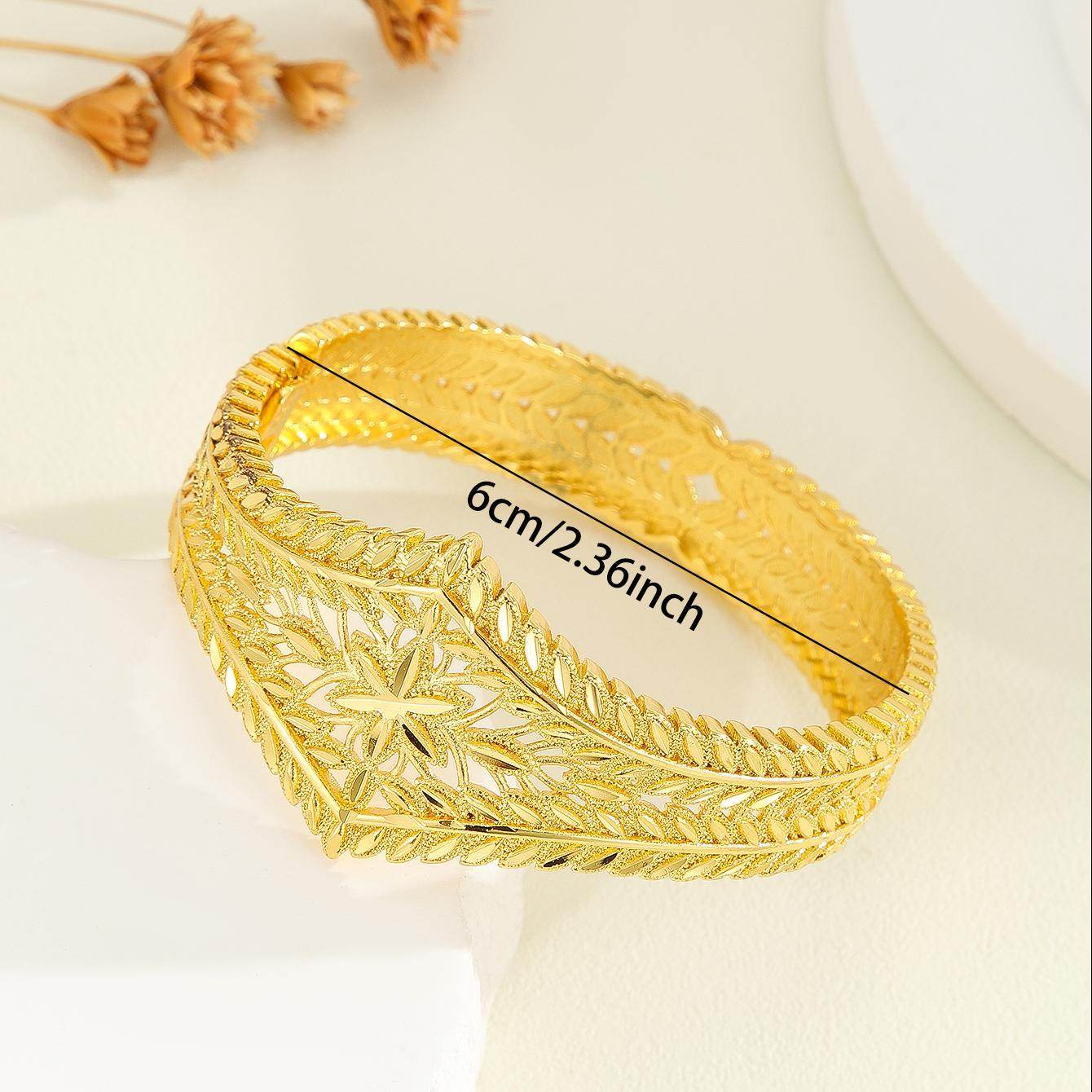 Buycenter Gold Hollow Leaf Bracelet - Carved Wheat Flower Design - Buy Center