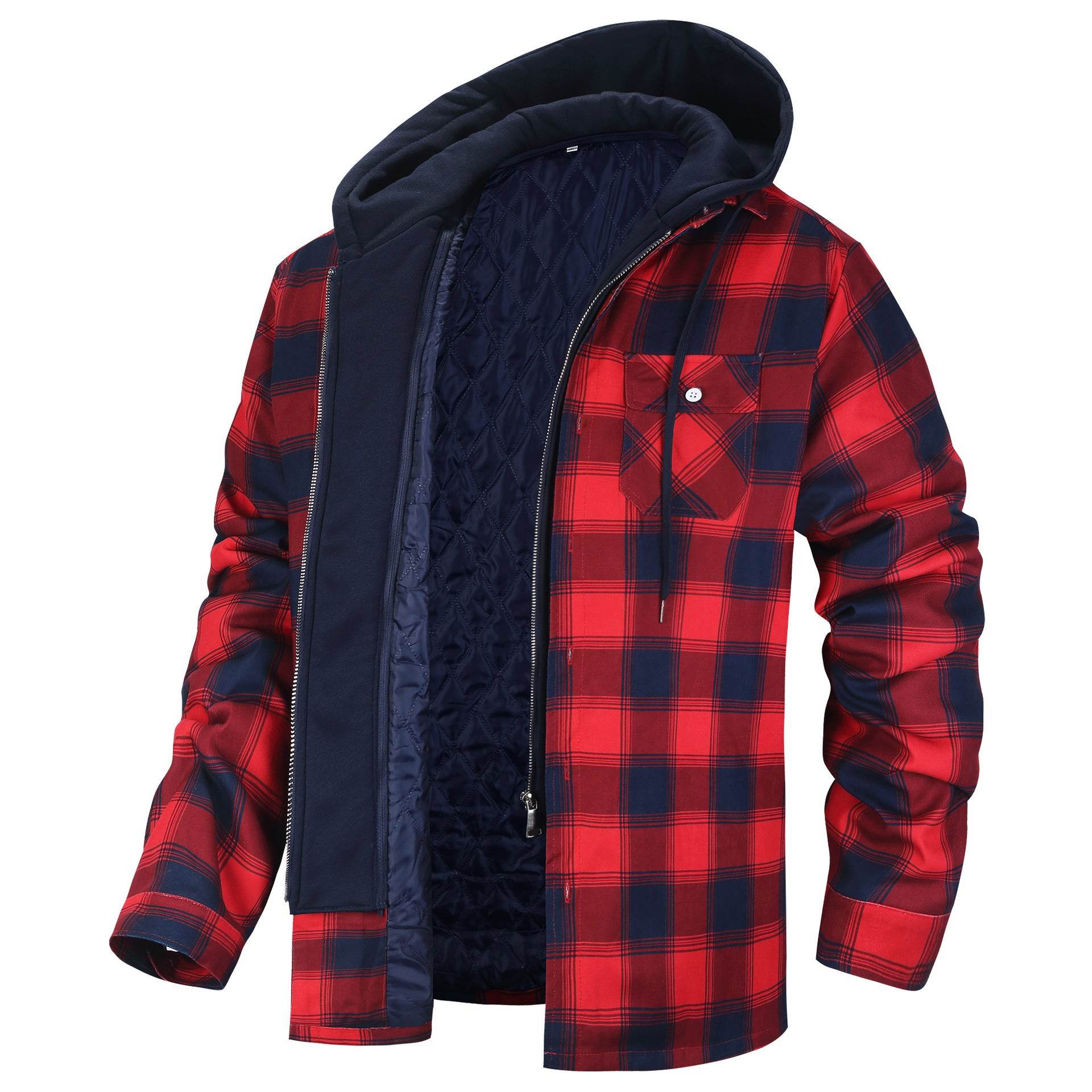 Men's Thick Plaid Hooded Jacket - Stylish Cardigan, Loose Fit for Winter - Buy Center